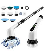 Electric Spin Scrubber, Cordless Cleaning Brush Tub Tile Scrubber for Home, 8 Replaceable Brush Heads, 90Mins Work Time 3 Adjustable Handle 2 Adjustable Speeds for Bathroom Shower Bathtub Glass Car