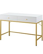 SUPERJARE Vanity Desk with Drawers, 47 inch Computer Desk, Modern Simple Home Office Desks, Makeup Dressing Table for Bedroom - White and Gold