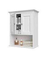 Treocho Wood Wall Cabinet, Bathroom Medicine Cabinet Storage with Doors and Adjustable Shelf, Rustic Cabinet Wall Mounted for Bathroom, Livingroom, Kitchen, Cupboard, White