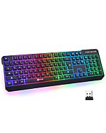 KLIM Chroma Wireless Gaming Keyboard RGB New 2022 Version - Long-Lasting Rechargeable Battery - Quick and Quiet Typing - Water Resistant Backlit Wireless Keyboard for PC PS5 PS4 Xbox One Mac - Black