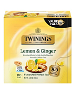 Twinings Lemon & Ginger Herbal Tea, 100 Individually Wrapped Tea Bags, Tangy Lemon, Spicy Ginger, Naturally Caffeine Free