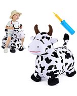 iPlay, iLearn Bouncy Pals Cow Hopping Horse, Outdoor Ride on Bouncy Animal Play Toys, Inflatable Hopper Plush Covered with Pump, Birthday Gift for 18 Months 2 3 4 5 Year Old Kids Toddlers Boys Girls