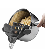 Kitchen Gizmo Snap N Strain Pot Strainer and Pasta Strainer - Adjustable Silicone Clip On Strainer for Pots, Pans, and Bowls - Kitchen Colander - Gray