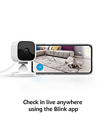 Mobile app screenshot displaying live feed from Blink Mini with motion detection highlighted