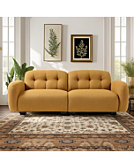 PUG258Y Loveseat Modern Sofa Couch: Mid-Century Sofa with Extra Deep Seats,81 Inch 2 Seater Sofa Couch for Living Room Apartment Lounge and Office, Dual Pillows, Teddy - Large Cognac