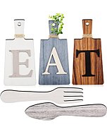 Jetec Cutting Board Eat Sign Set Hanging Art Fork and Spoon Wall Decor Rustic Primitive Country Farmhouse Kitchen Decor for Kitchen and Home Decoration ()