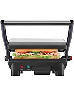 Chefman Electric Panini Press Grill and Gourmet Sandwich Maker w/ Non-Stick Coated Plates, Opens 180 Degrees to Fit Any Type or Size Food, Dishwasher Safe Removable Drip Tray, Stainless Steel/Black