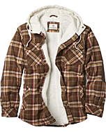 Legendary Whitetails Men's Standard Camp Night Berber Lined Hooded Flannel Shirt Jacket, Ranger Plaid, Large