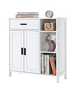 WEENFON Bathroom Floor Storage Cabinet, Kitchen Storage Cabinet with Doors and Shelves, Freestanding Storage Cabinet with Drawers, Floor Cabinet for Living Room, Bedroom, Bathroom, Kitchen, White