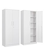 Yizosh Metal Garage Storage Cabinet with 2 Doors and 4 Adjustable Shelves - 71" Steel Lockable File Cabinet,Locking Tool Cabinets for Office,Home,Garage,Gym,School (White)