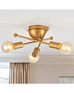 MhyTogn Modern Semi Flush Mount Ceiling Light, Sputnik Antique Brass Brush Paint Finish Chandelier Mid Century for Porch Hallway Kitchen Bedroom Balcony 3-Light