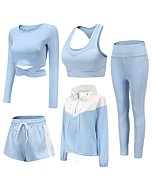 OVESPORT 5PCS Workout Sets For Women Sports Gym Yoga Outfits Activewear Tracksuit