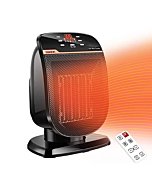 Space Heater Digital Electric Heater with Thermostat Small Portable Oscillating Ceramic Heater with Remote Control Temperature Timer Set Heater for Indoor Use Office Home, 900W/1500W