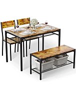 Gizoon Kitchen Table and 2 Chairs for 4 with Bench, 4 Piece Dining Table Set for Small Space, Apartment, Retro