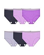 Fruit of the Loom Women's Eversoft Underwear, Tag Free & Breathable, Available in Plus Size, Brief-Cotton Blend-6 Pack-Grey/Purple, 6