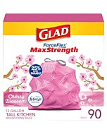 Glad ForceFlex MaxStrength Tall Kitchen Trash Bags, 13 Gal, Cherry Blossom, 90 Ct, Pack May Vary