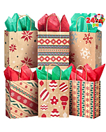 JOYIN 24 Christmas Kraft Gift Bags with Assorted Christmas Prints for Kraft Holiday Paper Gift Bags, Christmas Goody Bags, Xmas Gift Bags, Classrooms and Party Favors by Joiedomi