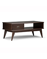 SIMPLIHOME Draper SOLID HARDWOOD 48 inch Wide Rectangle Mid Century Modern Coffee Table in Medium Auburn Brown, for the Living Room and Family Room