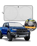 Car Windshield Sun Shade, for SUV, Truck and Van with Bonus Steering Wheel Sun Shade, 210T Reflective Sunshades, Folding Sun Shield for Car Windshield Keep Vehicle Cool (Large 65.7 x 36.4 inches)