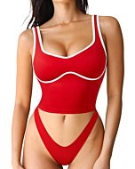 SUUKSESS Women Sweetheart Neckline Longline Sports Bra Padded Basic Workout Crop Tank Top (Red, M)