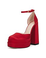 VETASTE Womens Platform Chunky High Block Heels Ankle Strap Party Wedding Dress Pumps Shoes Red