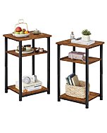 WLIVE Side Tables Set of 2, Small End Table, Adjustable 3-Tier Bedside Table with Sturdy Metal Frame, Tall Nightstand for Bedroom, Living Room, Sofa Table for Small Space, Rustic Brown