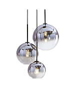 H XD GLOBAL Set 3-Light Globe Gradient Silver Glass Pendant Light,Modern Glass Hanging Light Chaniler Light (Silver)