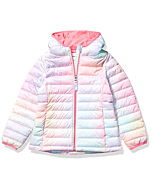 Amazon Essentials Girls' Lightweight Water-Resistant Packable Hooded Puffer Jacket, Pink, Ombre, Medium