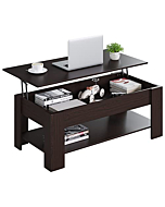 JUMMICO Lift Top Coffee Table with Storage Shelf and Hidden Compartment, Modern Wood Lift Tabletop Dining Table for Living Room and Office (Deep Brown, 48 inch)