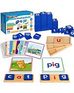 Learning Toys for 3 4 5 Years Old Kids - 116Pcs Short Vowel Letters Sorting Spelling Reading Toy Set with Double-Sided Flash Cards, Preschool Kindergarten Learning Activities Toy for Boys Girls