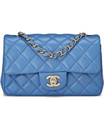 Pre-Loved Blue Quilted Lambskin Rectangular Flap Small, Blue