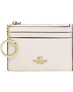 Coach Leather Crossgrain Mini Skinny ID Key Ring Card Case,Lightweight, Chalk, Small