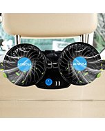 Car Fans 12V Electric Cooling Rear Seat Headrest Vehicle Fan with Cigarette Lighter Plug 2 Speed 2 USB Charging Ports, 360 Degree Adjustable Dual Head Automobile Fan for Truck Van SUV RV Boat Auto