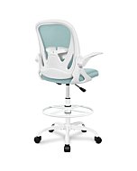 Primy Drafting Chair Tall Office Chair with Flip-up Armrests Executive Ergonomic Computer Standing Desk Chair with Lumbar Support and Adjustable Footrest Ring（Light Blue）