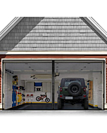 Garage Door Screen For 2 Car 16x7FT, Magnetic Screen Garage with Retractable Fiberglass Mesh and Heavy Duty Weighted Bottom, Easy Assembly & Pass, Hands Free Screen Door w/ 40 Magnets for Garage/Patio