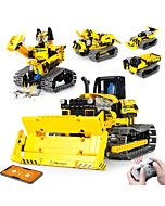 LECPOP Remote Control Building Kit, 5-in-1 STEM Projects RC Bulldozer /Robot /Dump Trucks for Kids Ages 8-12, Construction Blocks Engineering Toys, Ideal Christmas Xmas Gifts for Boys & Girls