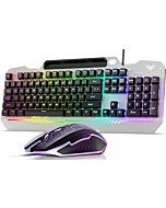 AULA Keyboard, T102 104 Keys Gaming Keyboard and Mouse Combo with RGB Backlit Quiet Computer Keyboard, All-Metal Panel, Waterproof Light Up PC Keyboard, USB Wired Keyboard for MAC Xbox PC Gamers