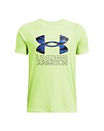 Under Armour Boys Tech Hybrid Print Short Sleeve T Shirt, (304) Morph Green/Morph Green/Tech Blue, Medium