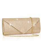 Larcenciel Clutch Purses for Women, Sparkling Envelope Evening Bag with Detachable Chain, Glitter Sequins Metal Formal Handbag Shoulder Crossbody Bag Prom Party Purse Bridal Wedding Bag-Champagne Gold