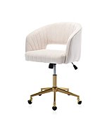 Kiztir Velvet Home Office Chair, Modern Swivel Desk Chair with Gold Base, Round Solid Wheel, Adjustable Vanity Chair for Study, Living Room, Bedroom (Beige)