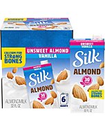 Silk Shelf-Stable Almond Milk, Unsweetened Vanilla, Dairy-Free, Vegan, Non-GMO Project Verified, 1 Quart (Pack of 6)