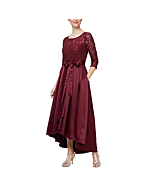 Alex Evenings Women's Satin Ballgown Dress with Pockets (Petite and Regular Sizes), Wine, 4