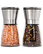 HOME EC Premium Stainless Steel Salt and Pepper Grinder Set of 2 - Adjustable Ceramic Sea Salt Grinder & Pepper Grinder - Glass Salt and Pepper Shakers - Pepper Mill & Salt Mill W/Funnel & EBook