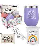 Teacher Appreciation Gift Sets - Teacher Gifts Basket for Women, Back to School Gift, Christmas Gift for Teacher - 12oz Wine Tumbler, Teacher Bookmarks, Ceramic Pen Holder, Teacher Pouch Bag, Purple