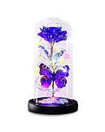 Greenke Valentines Day Rose Gifts for Her, Galaxy Purple Butterfly Rose in Glass Dome, Light Up Forever Rose Birthday Gifts for Women Mom Grandma Wife, Eternal Rose Gift for Mother's Day Anniversary