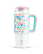 Meoky 32 oz Tumbler with Handle, Insulated Tumbler with Lid and Straw, Stainless Steel Travel Mug, Keeps Cold for 24 Hours, 100% Leak Proof, Fits in Car Cup Holder (Leopard)