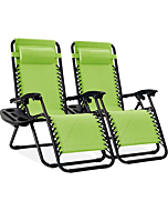 Best Choice Products Set of 2 Adjustable Steel Mesh Zero Gravity Lounge Chair Recliners w/Pillows and Cup Holder Trays - Lime Green