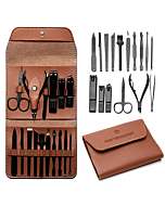 Nail Kit - Nail Clipper Set - Manicure Set - 15 Stainless Steel Pieces Manicure Kit For Men’s - Pedicure Kit With Nail Clippers For Men - Mens Grooming Kit With Luxurious Brown Leather portable Travel Case by Hayvenhurst