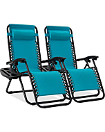 Best Choice Products Set of 2 Adjustable Steel Mesh Zero Gravity Lounge Chair Recliners w/Pillows and Cup Holder Trays - Peacock Blue