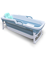 Oasïs OASIS Portable Bathtub For Adults and Children | 59 INCH | Foldable Bathtub With Temperature Maintenance | Body Bath Pillow Included | Non-Slip Plastic Blue Collapsible Bathtub For Easy Storage